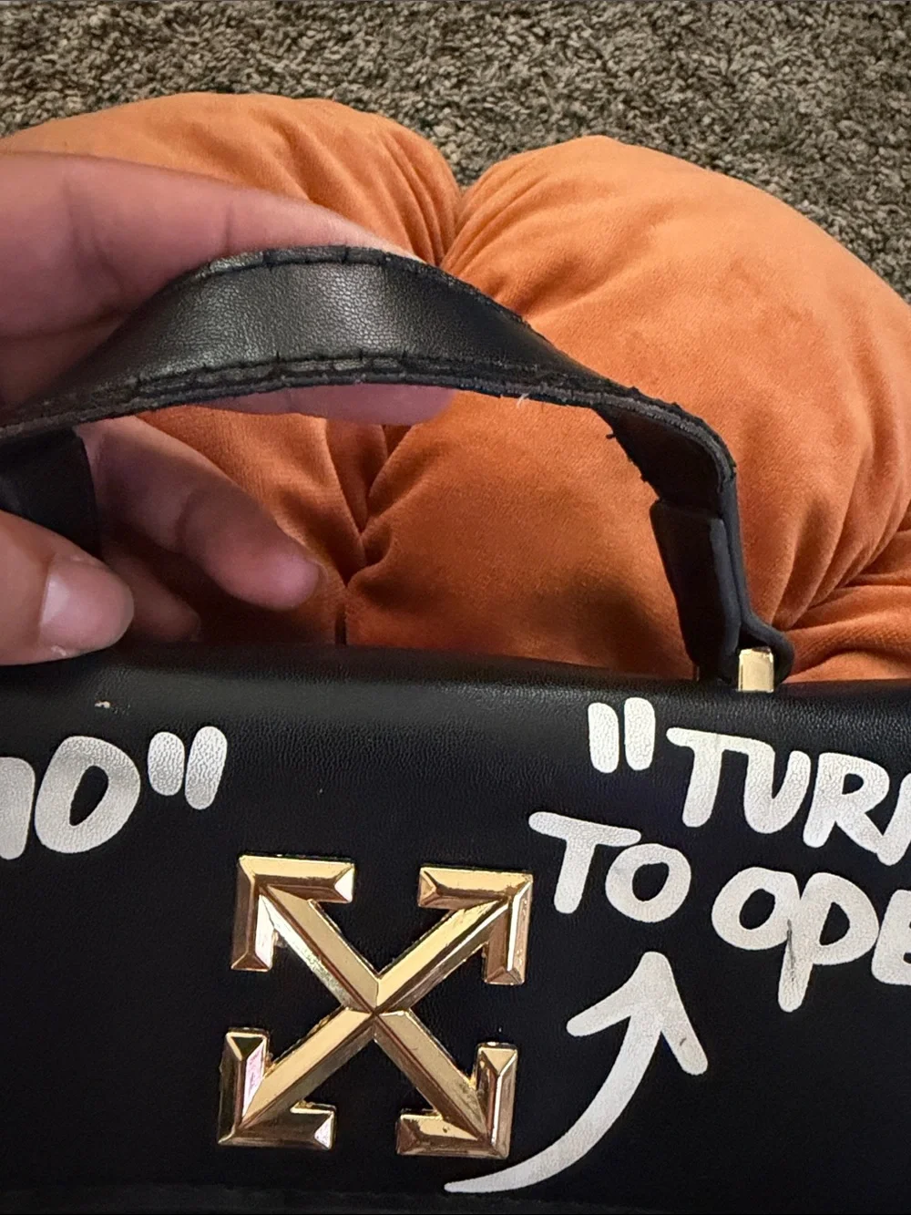 Off-White Black faux Leather Top-Handle Bag with White Graffiti “logo”